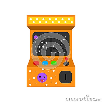 Cartoon Yellow Game Machine on a White. Vector Vector Illustration