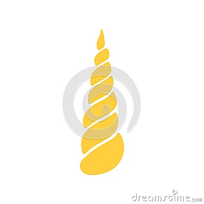 Cartoon yellow horn of a unicorn isolated on white background. Vector Vector Illustration