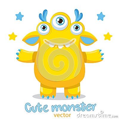 Cartoon Yellow Monster Mascot. Friendly Monster Meme. True Happy Face Vector Illustration