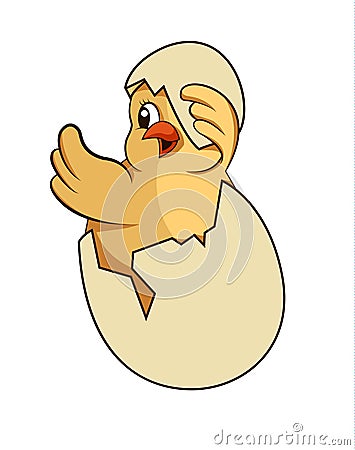 Cartoon yellow newborn chicken in Vector Illustration