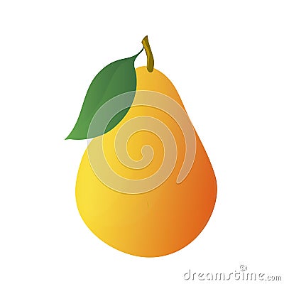 Cartoon yellow pear with leaf. Vector illustration. Cartoon Illustration