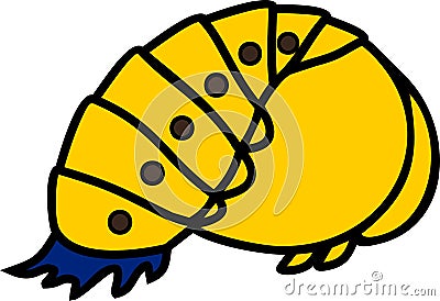 Cartoon yellow pupa of ladybird on white background Stock Photo