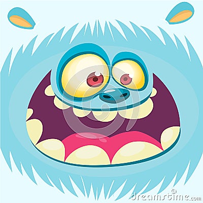 Cartoon yeti face. Vector bigfoot snowman. Cartoon happy monster face. Halloween monster mask. Funny monster avatar Vector Illustration