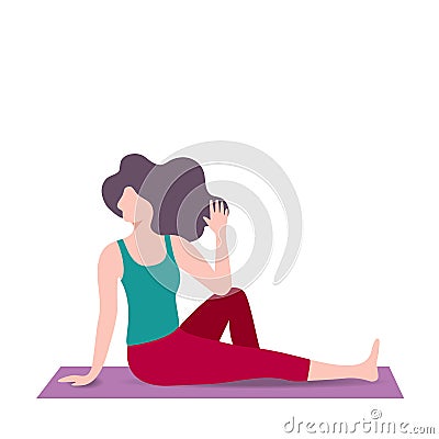 Cartoon yoga girls . Young women in asanas poses. Fitness character. Cartoon Illustration