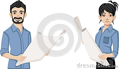 Cartoon young architects Vector Illustration