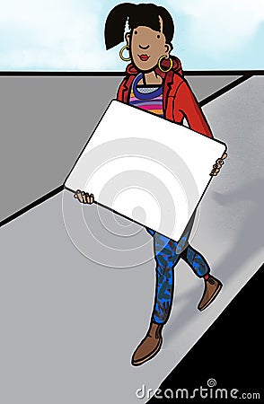 Protesting Woman blank placard Stock Photo