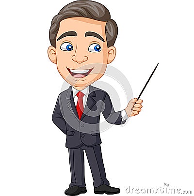 Cartoon young businessman presenting with a pointer Vector Illustration