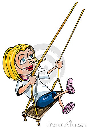 Cartoon of young girl on a swing Vector Illustration