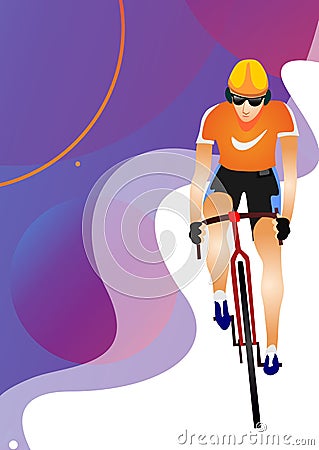 Cartoon young man in helmet riding touring bike Vector Illustration