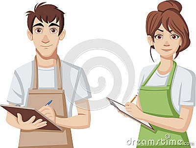 Cartoon young people wearing apron. Vector Illustration