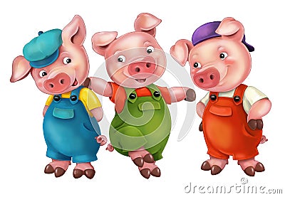 Cartoon young pigs in work outfit - Cartoon Illustration