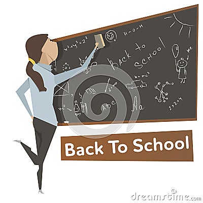 Cartoon young woman near school blackboard Vector Illustration