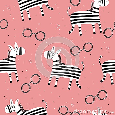 Cartoon zebra Seamless pattern Vector Illustration