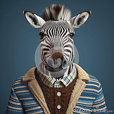 Cartoon Zebra Wearing Sweaters: Charming Characters In Nicolas Bruno Style Stock Photo
