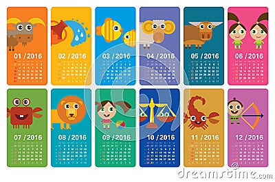 Cartoon zodiac - calendar 2016 Cartoon Illustration