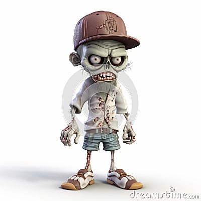Cartoon Zombie With Baseball Hat - 3d Render Stock Photo