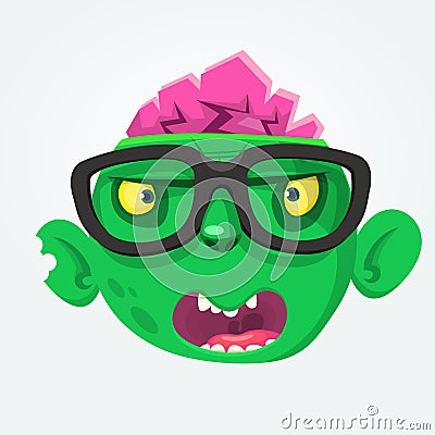 Cartoon zombie face wearing eyeglasses cartoon. Zombie nerd. Halloween vector illustration. Vector Illustration