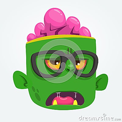 Cartoon zombie face wearing eyeglasses cartoon. Zombie nerd. Halloween vector illustration. Vector Illustration