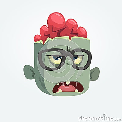 Cartoon zombie professor head wearing eyeglasses . Halloween vector illustration. Vector Illustration