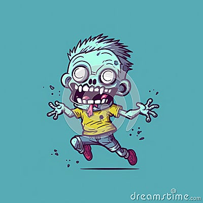 A cartoon zombie running with his mouth open. Generative AI image. Stock Photo