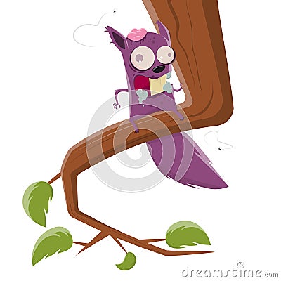 cartoon zombie squirrel sitting in a tree Vector Illustration