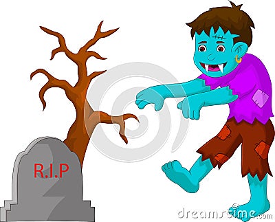 Cartoon zombie walking in cemetery Stock Photo