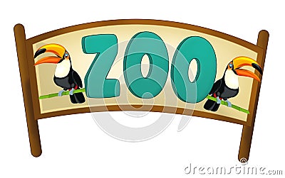 Cartoon zoo scene near the entrance with different animals - amusement park Cartoon Illustration