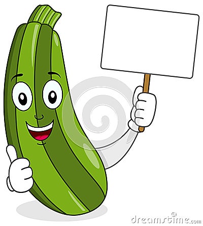 Cartoon Zucchini Holding Blank Banner Vector Illustration