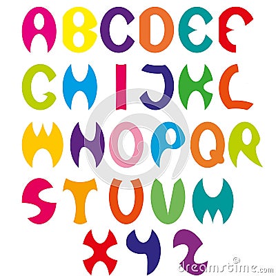 Cartoon children font, cut colorful alphabet collection english letters, education typography design element Vector Illustration
