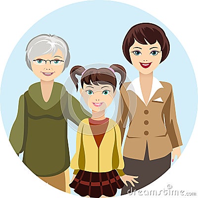 Cartooned Females in Different Ages Vector Illustration