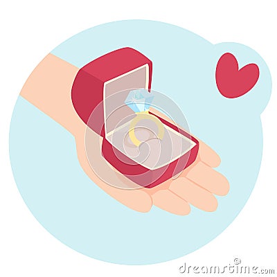 Cartooned Hand with a Box of Diamond Ring Vector Illustration