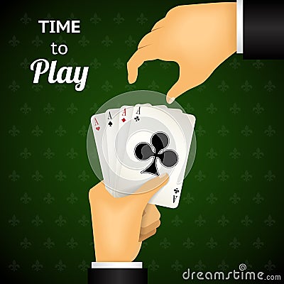 Cartooned Hand Holding Four Aces Cards Vector Illustration