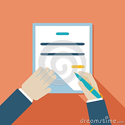 Cartooned Hand Signing Contract Vector Illustration