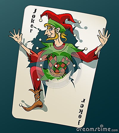 Cartooned Joker Jumping Out From Playing Card Vector Illustration