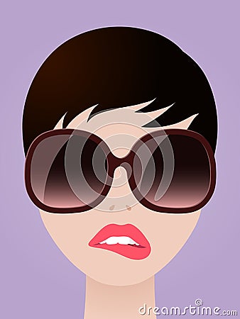 Cartooned Woman with Eyeglasses Biting her Lips Vector Illustration