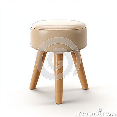 Cartoonish Beige Leather Stool 3d Render - Ottoman Culture Stock Photo