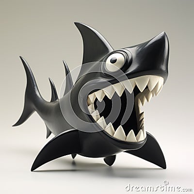 Cartoonish Black Shark Sculpture With Teeth - Consumer Culture Critique Stock Photo