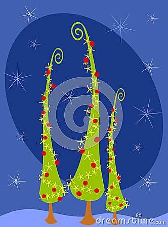 Cartoonish Christmas Trees Cartoon Illustration