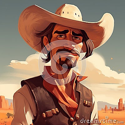 Simplified And Stylized Western Character Portrait In The Desert Stock Photo