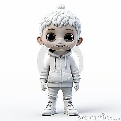 Cartoonish 3d Child Model With White Sneakers And Jacket Stock Photo
