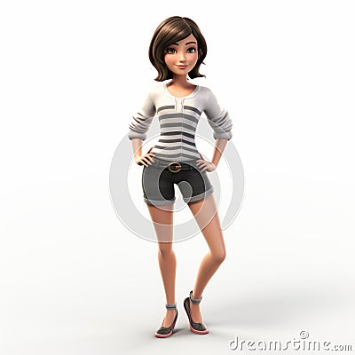 Cartoonish 3d Render Of Charlotte Phat Girl With Shorts And Black Sweater Stock Photo