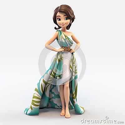 Cartoonish 3d Woman In Tropical Dress - Highly Detailed Character Design Stock Photo