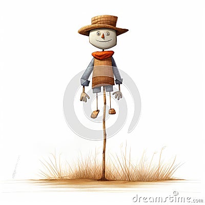 Cartoonish Scarecrow Standing In Field - Childbook Drawing Style Stock Photo
