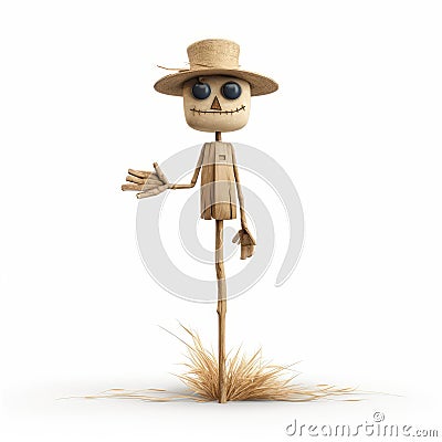 Cartoonish Scarecrow Straw Hat Toy Sculpture In 3d Rendering Stock Photo