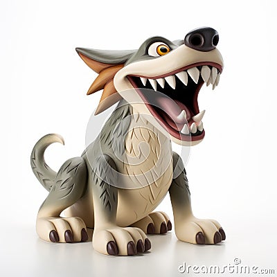 Cartoonish Wolf Toy With Big Teeth - Highly Detailed Figure For Tabletop Photography Stock Photo