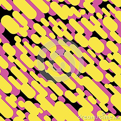 Cartoon abstract coloured yellow and black on pink lines and dots seamless pattern Vector Illustration