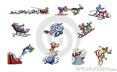 Cartoons about winter sports Stock Photo