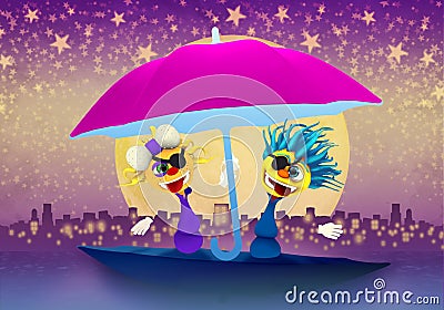 Cartoony Characters Pirates Under Moonlight Stock Photo