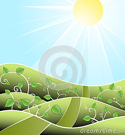 Cartoony floral sunny scenery Vector Illustration