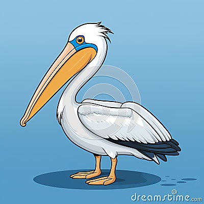 Detailed Cartoon Pelican With Blue Background And Streamlined Design Cartoon Illustration